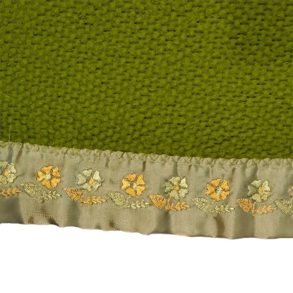 Vintage Avocado Green Knit Satin Trim Blanket Floral‎ Queen Acrylic 91 X 97